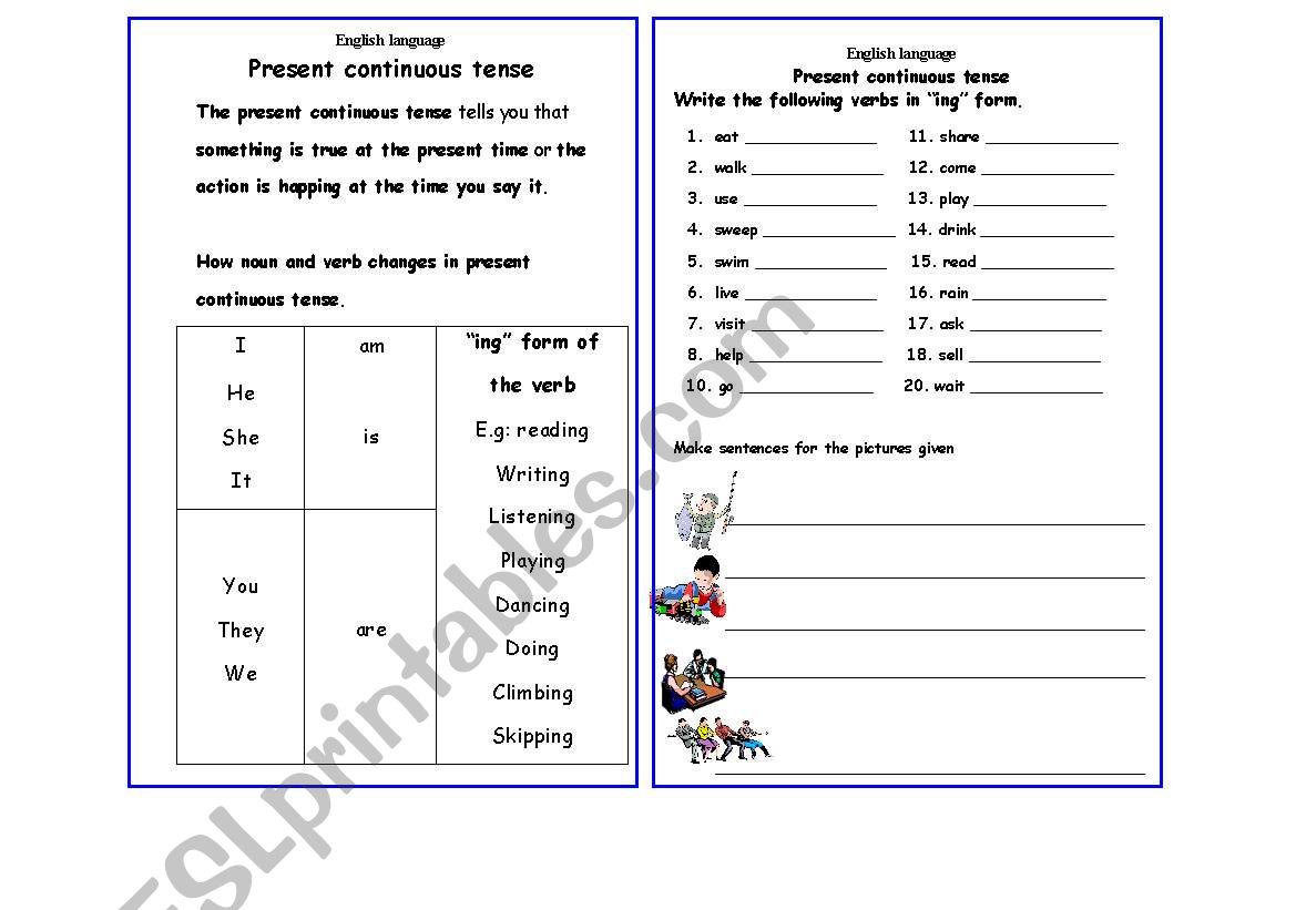 present continuous tense worksheet