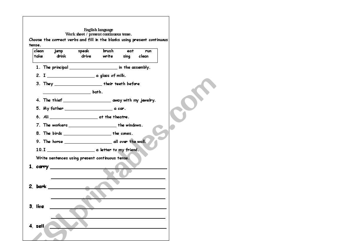 present continuous tense worksheet