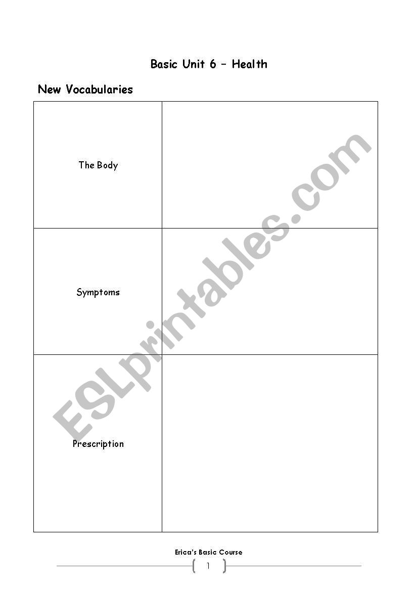 Health worksheet