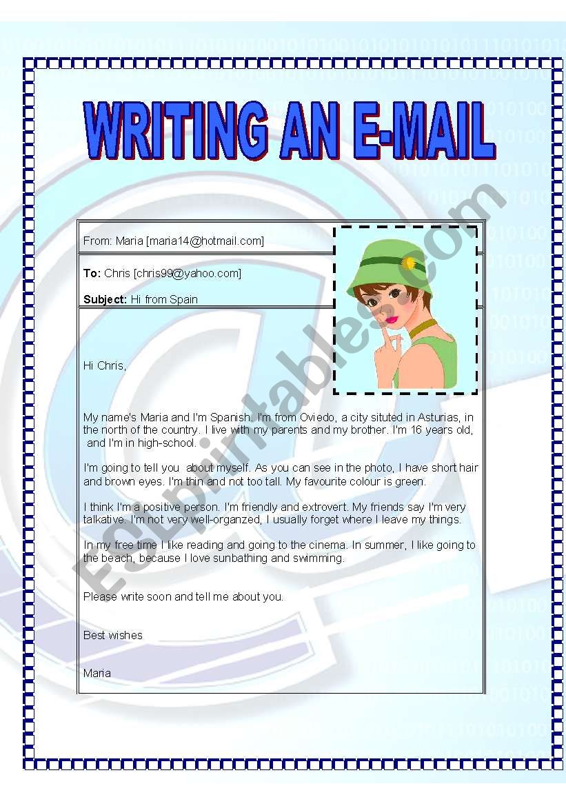 Writing an e-mail (Reading comprehension and guided writing) 2 sheets
