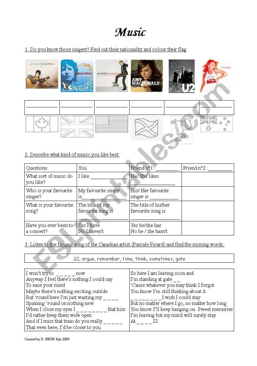 Music worksheet