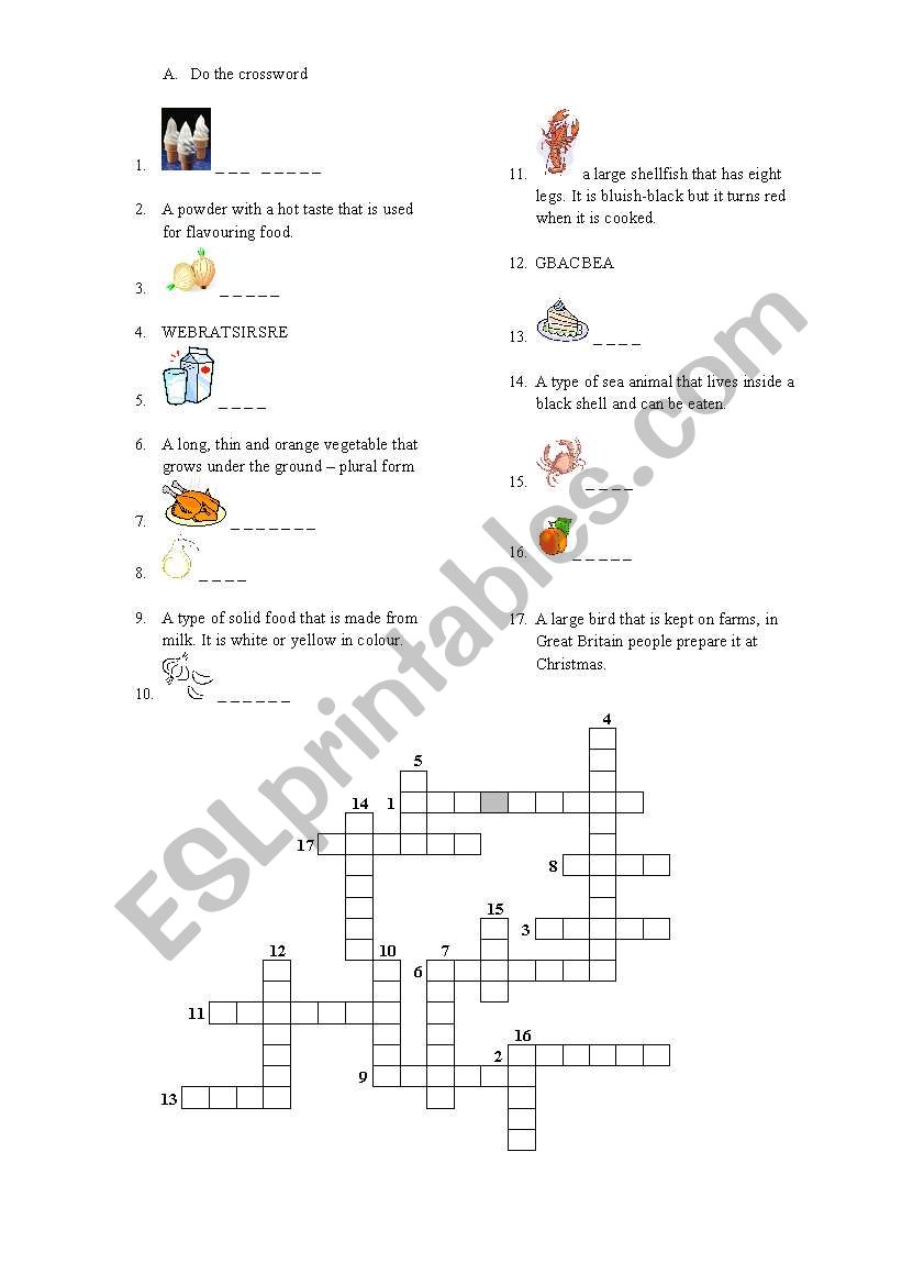 Crossword - food items worksheet
