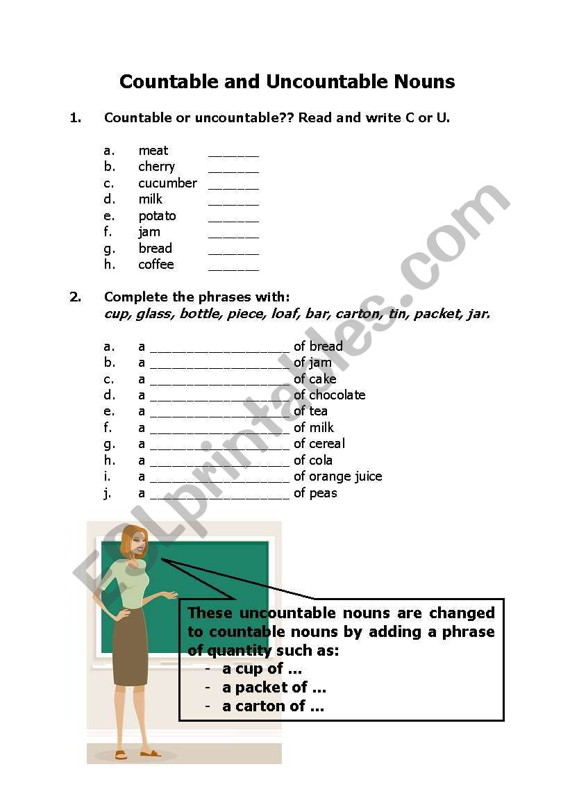 Countable and Uncountable Nouns Worksheet