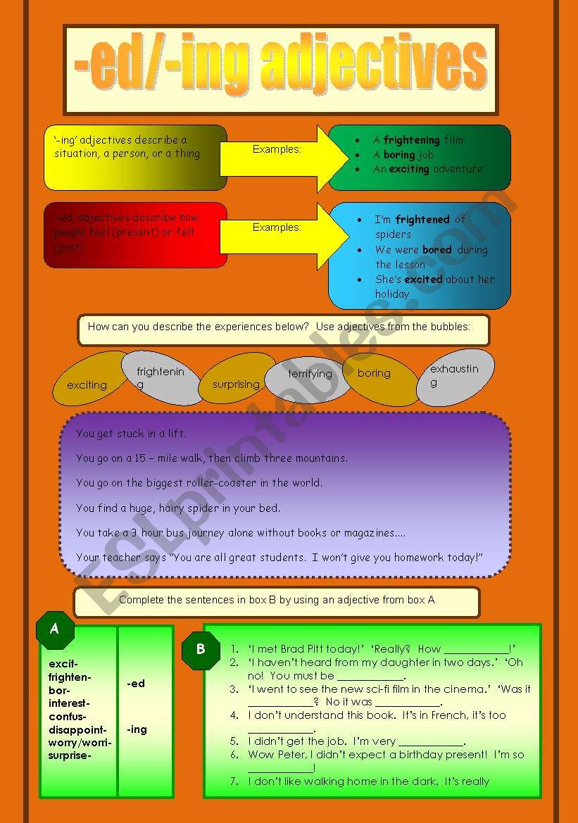 ed and ing adjectives worksheet