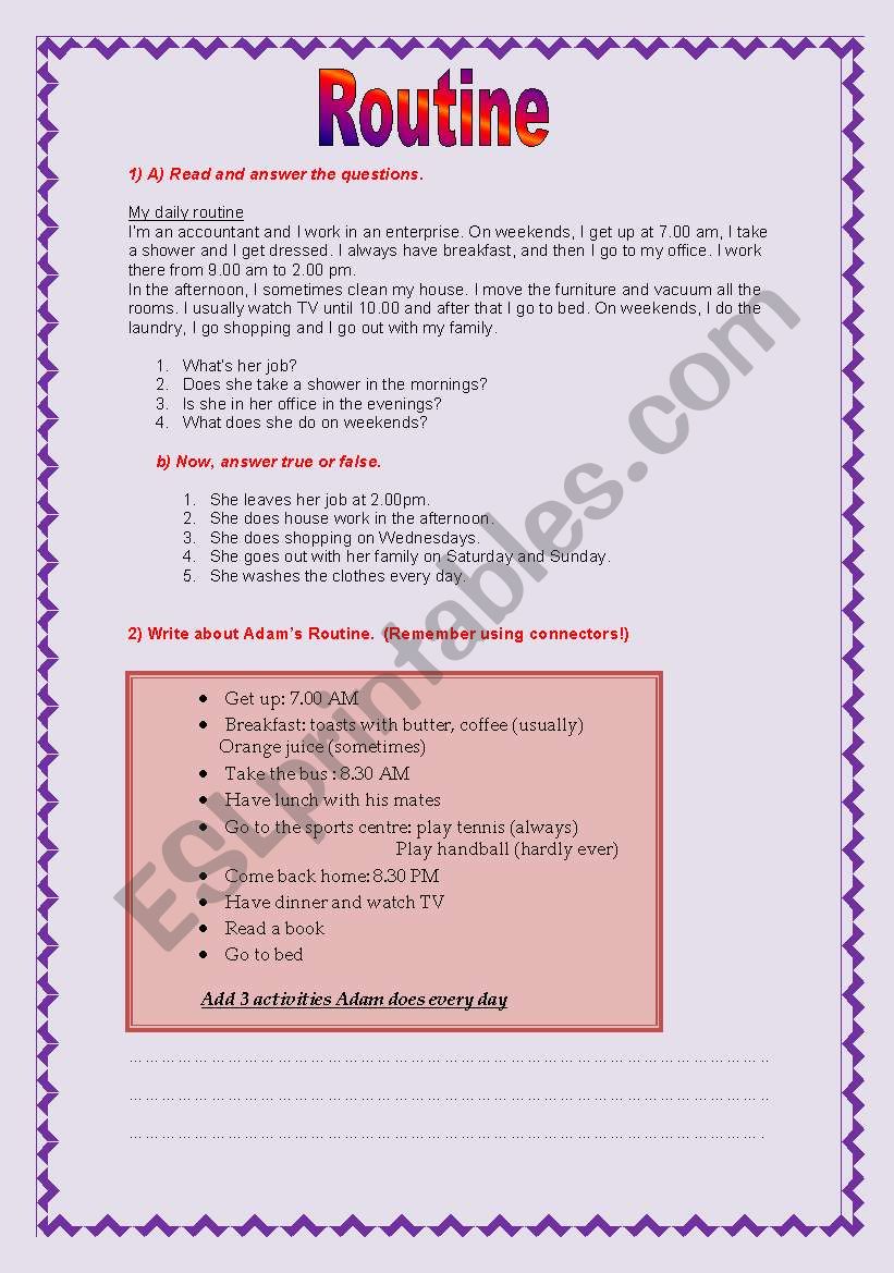 Routine worksheet