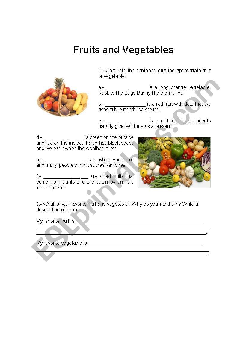 Fruits and vegetables worksheet