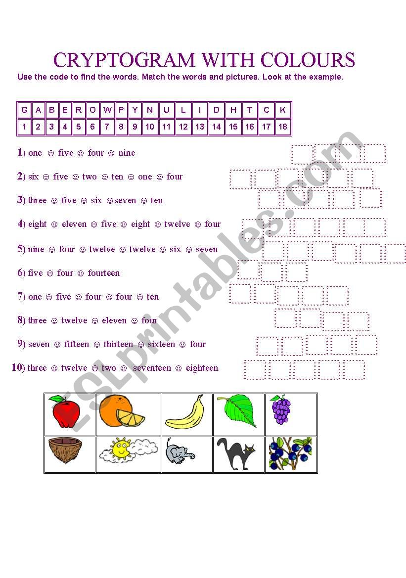 CRYPTOGRAM WITH COLOURS worksheet