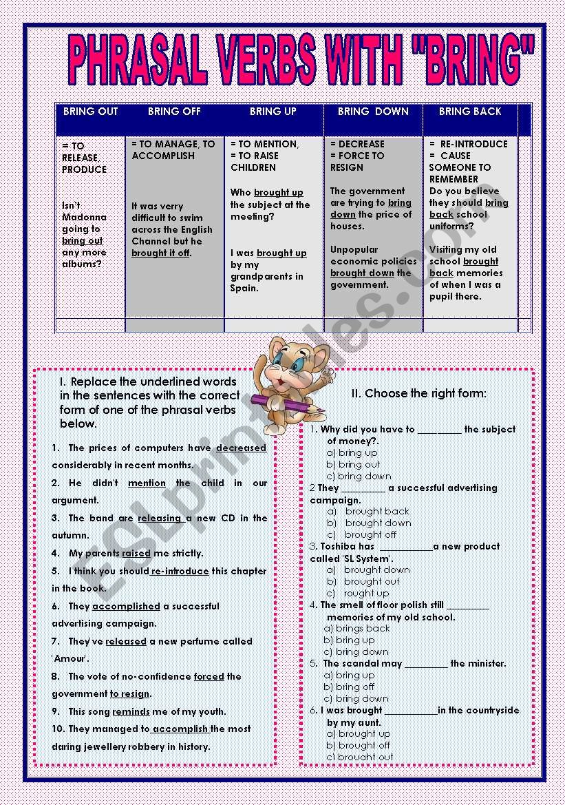 Phrasal verbs with BRING (theory and practice) + KEY