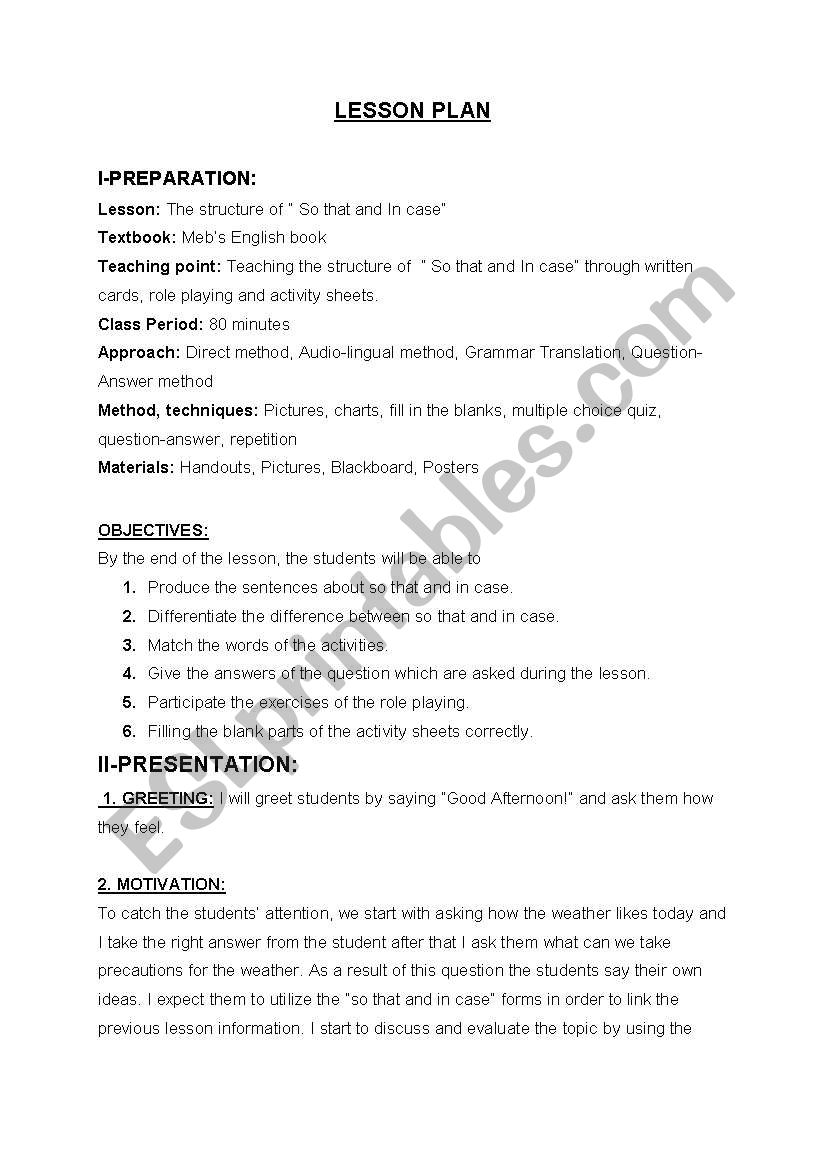 ingizce ders plan worksheet