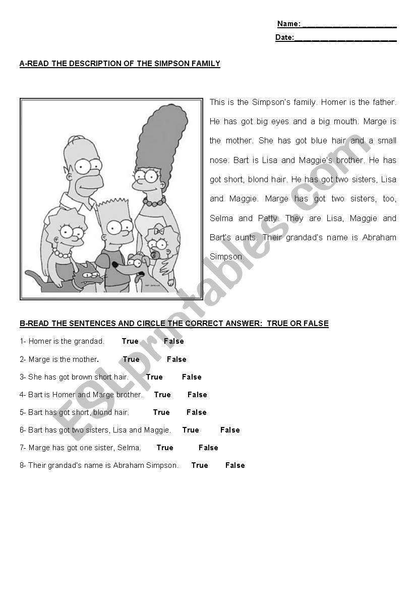 The Simpsons worksheet