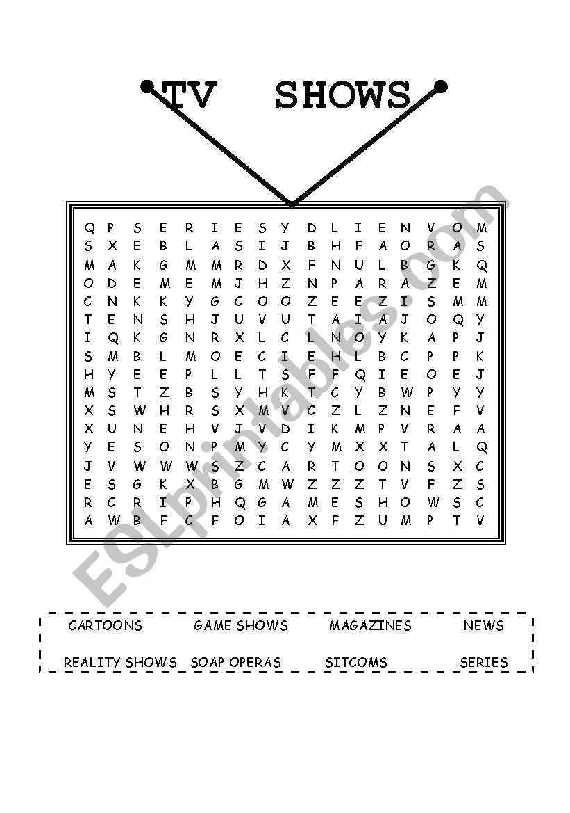 TV Shows Wordsearch worksheet