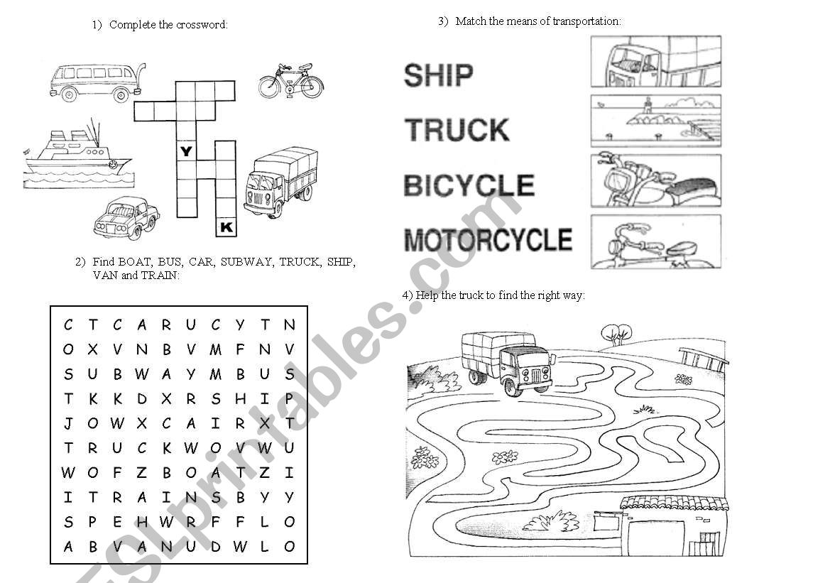 Means of transport exercises worksheet