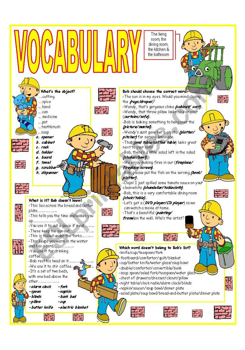 Recycling Vocabulary Topic The Living Room The Dining Room