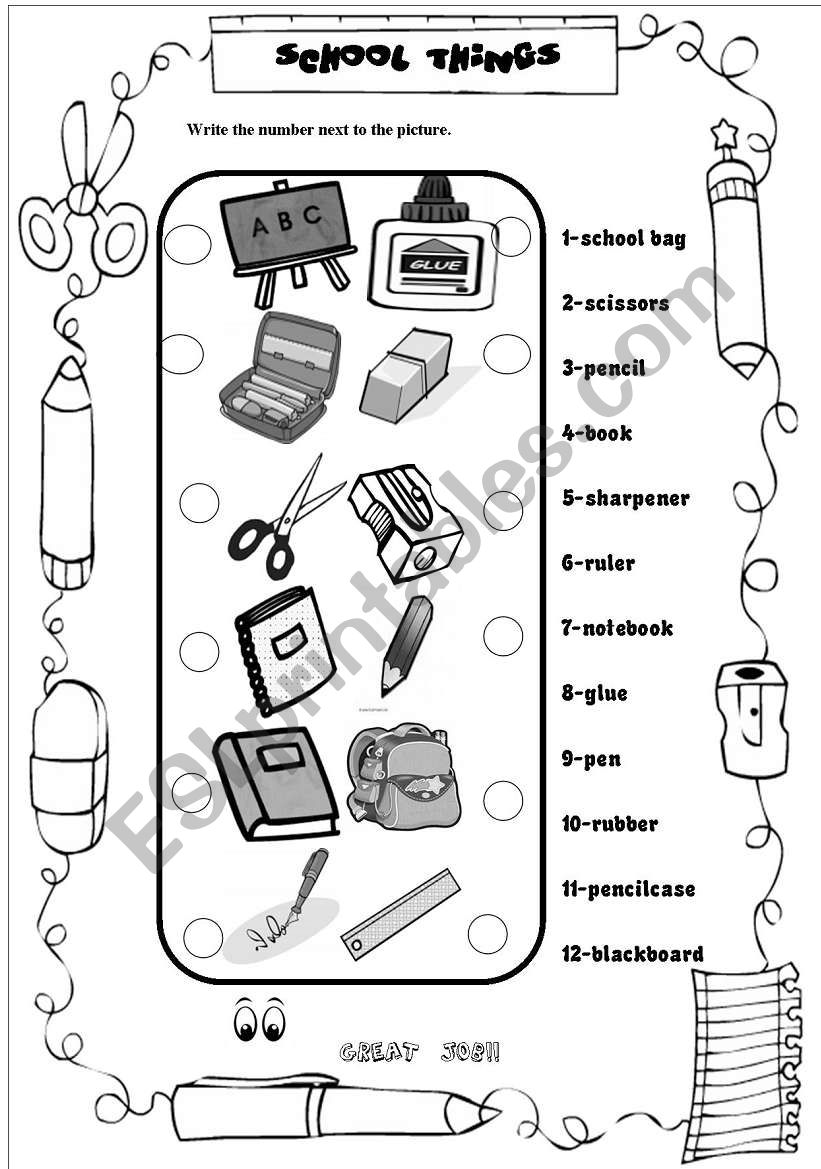 school things worksheet