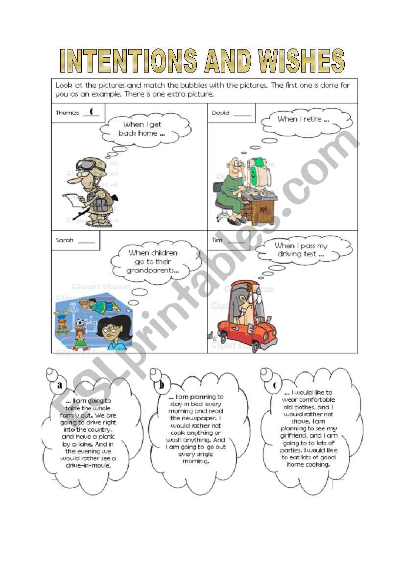 INTENTIONS AND WISHES worksheet
