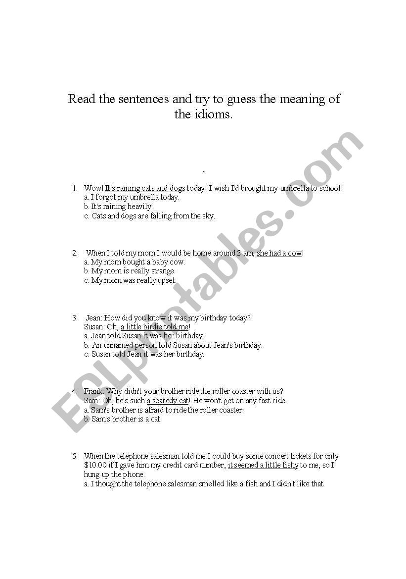 Idioms Quiz worksheet
