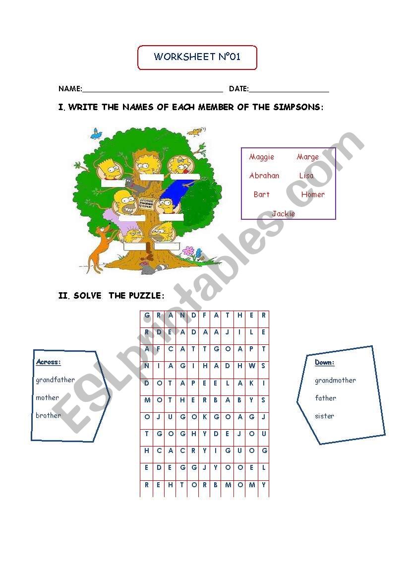 The simpsons family tree worksheet