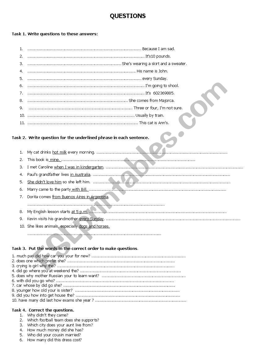 Question formation worksheet