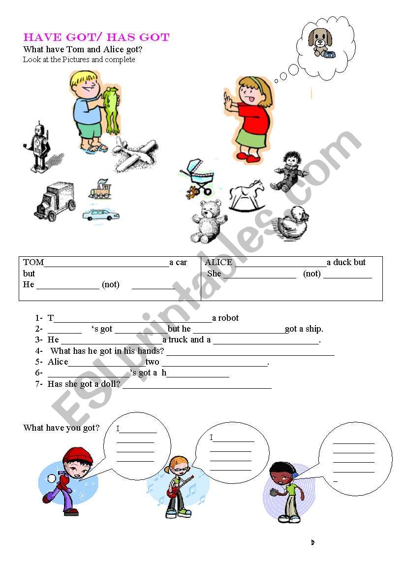 What have they got? worksheet