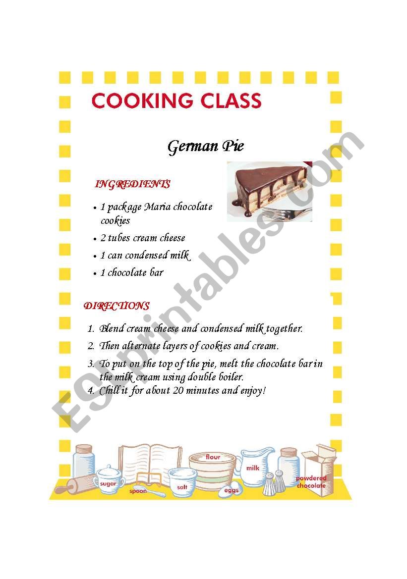 German Pie (recipe) worksheet