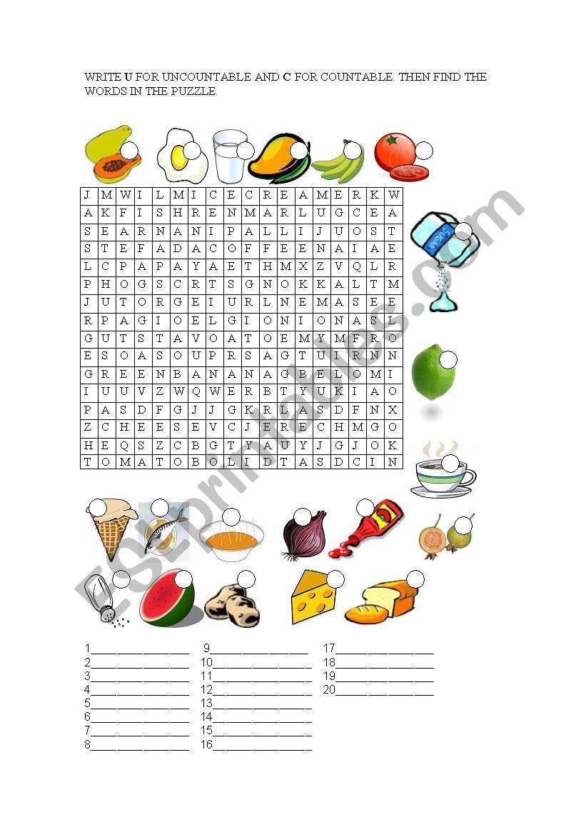 puzzle about food worksheet