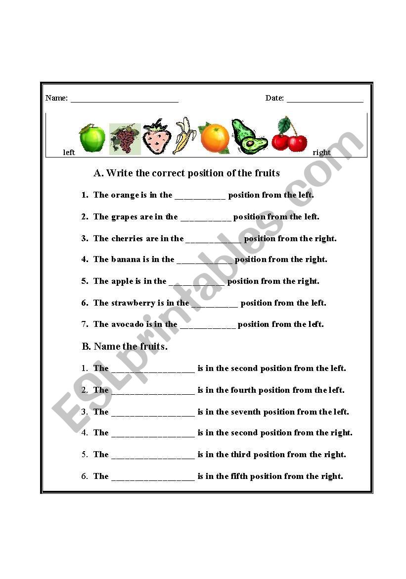 fruits-naming position worksheet