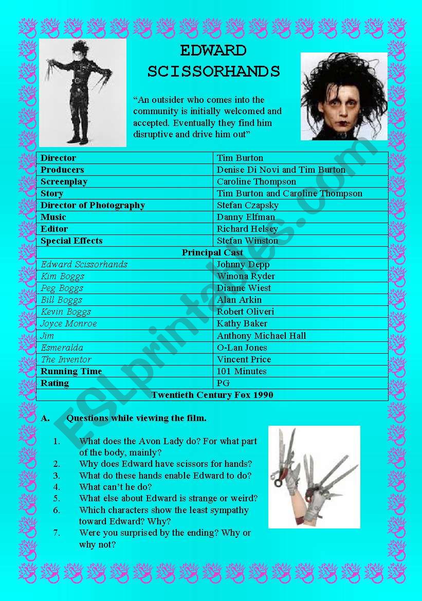 EDWARD SCISSORHANDS - (( 6 pages )) - Complete Unit of Work- intermediate to advanced