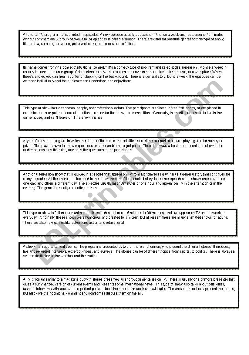 TV Shows Genres - Matching worksheet