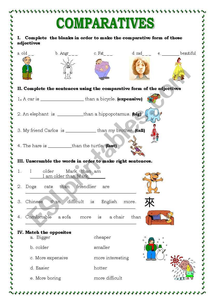 comparatives worksheet