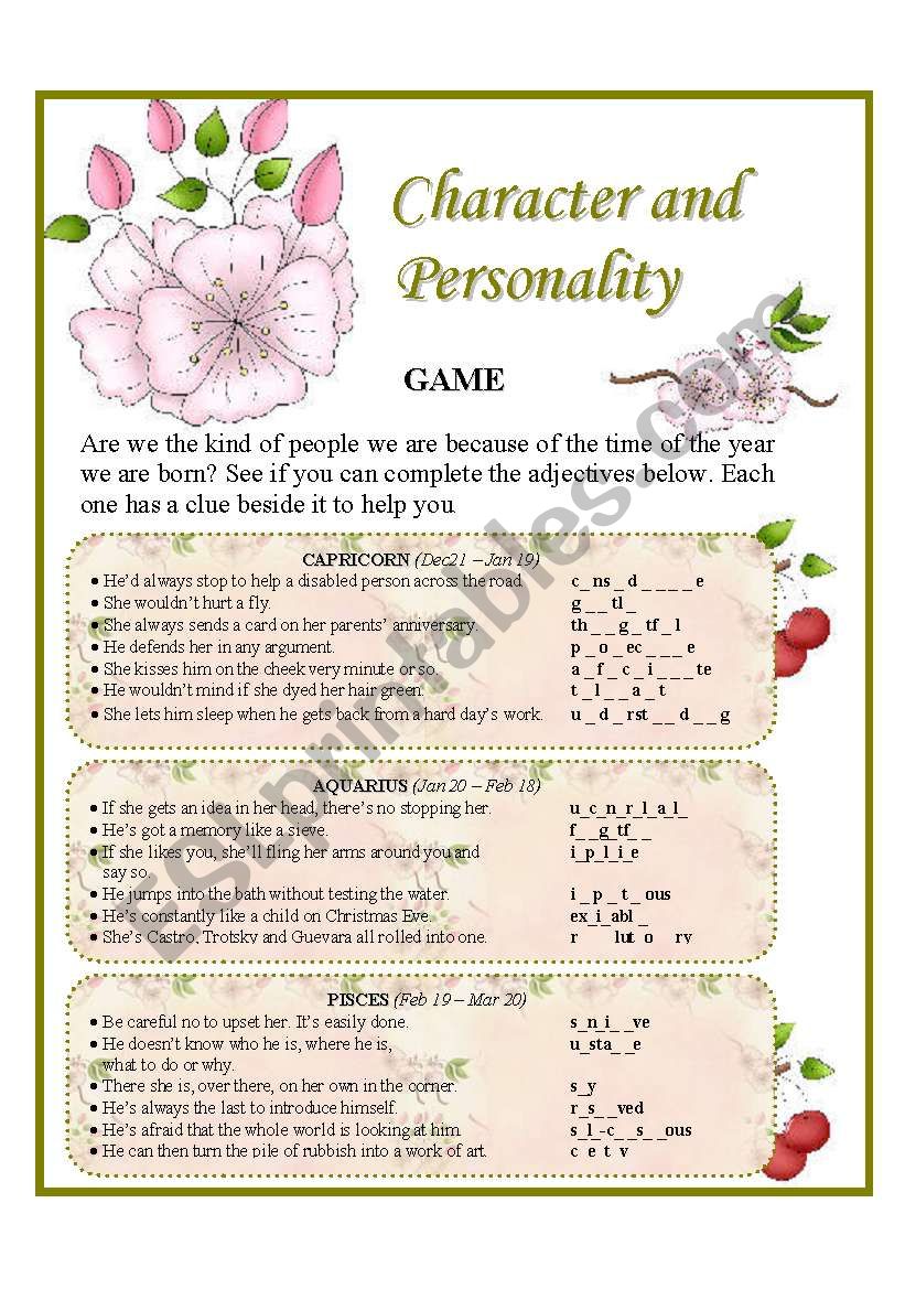 Game: Character and Personality