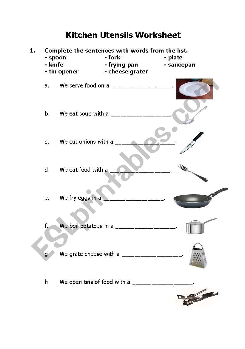 Kitchen Utensils Worksheet  worksheet