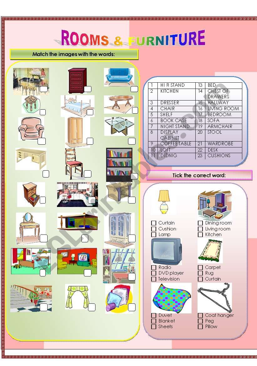 Rooms and Furniture worksheet