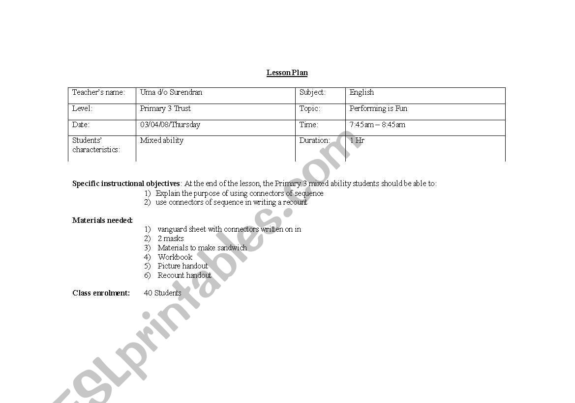 Lesson plan worksheet