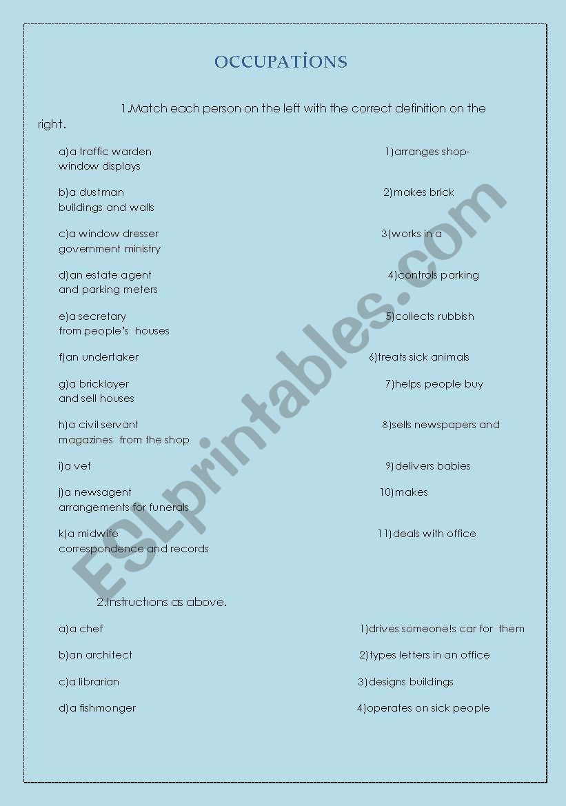 occupations worksheet