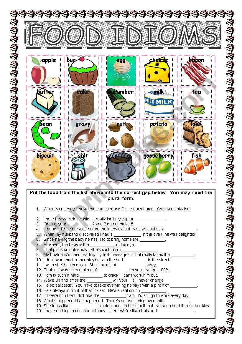 Food idioms worksheet