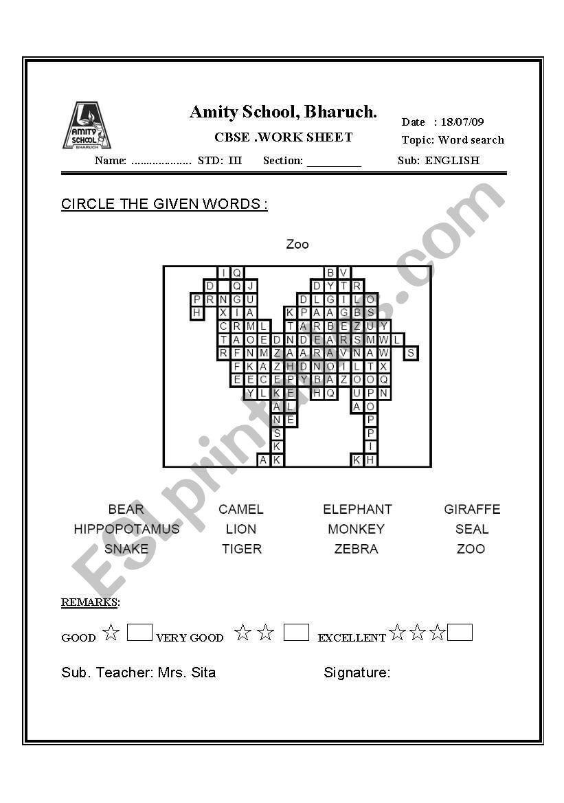 zoo worksheet