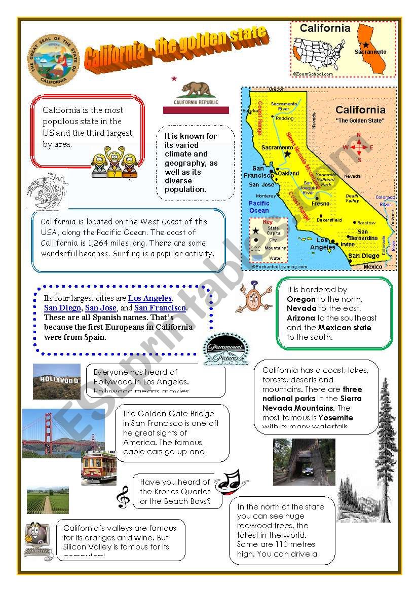 California - the golden state worksheet