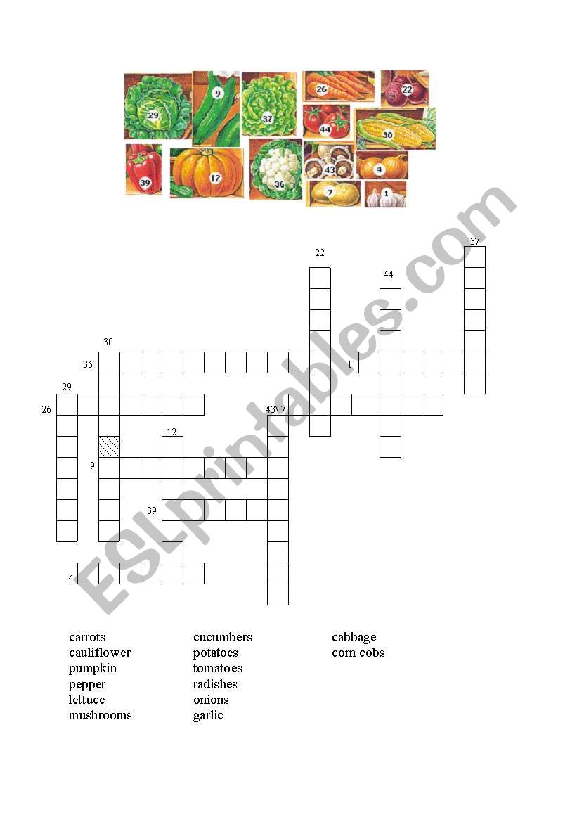 Vegetable Crossword worksheet