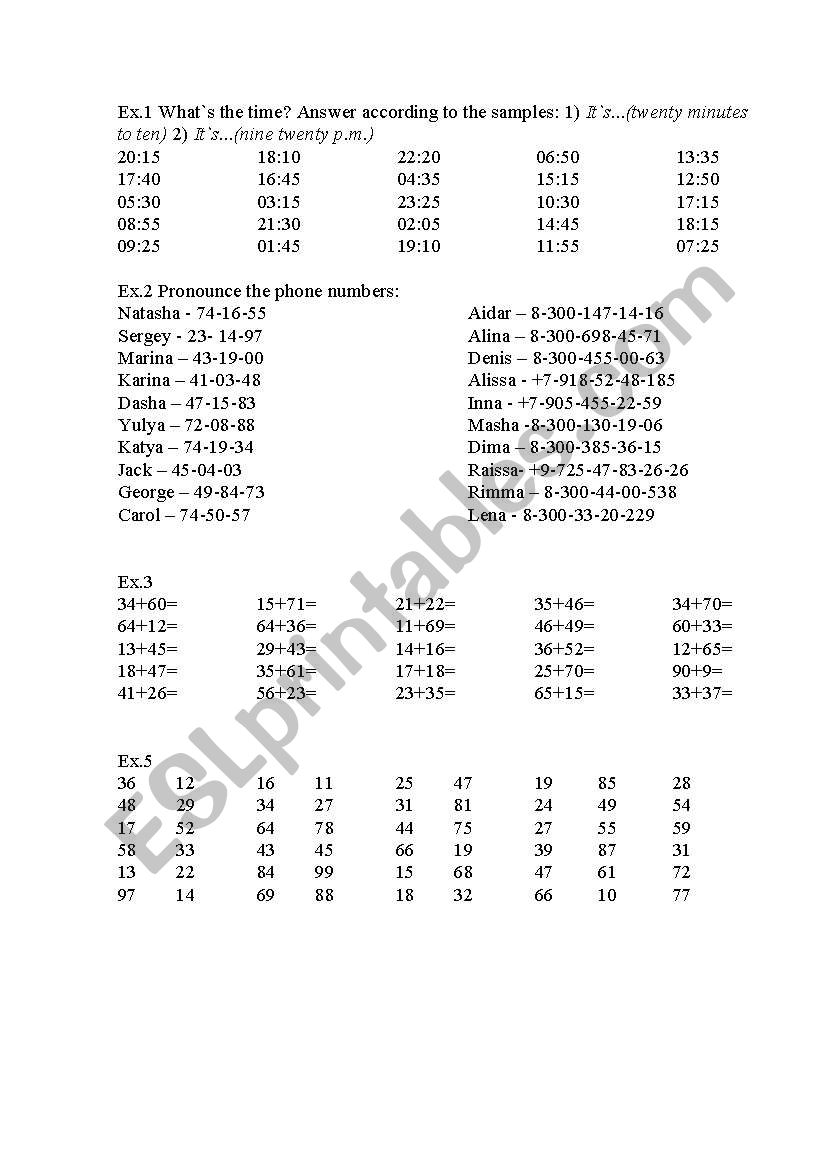 Numbers worksheet