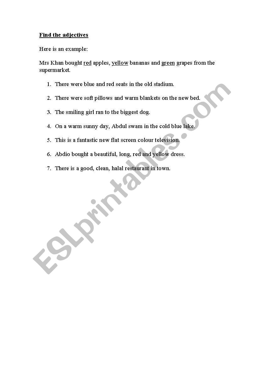 Adjective exercise worksheet