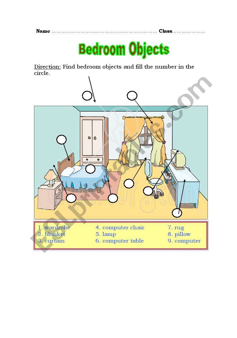 Bedroom Objects worksheet