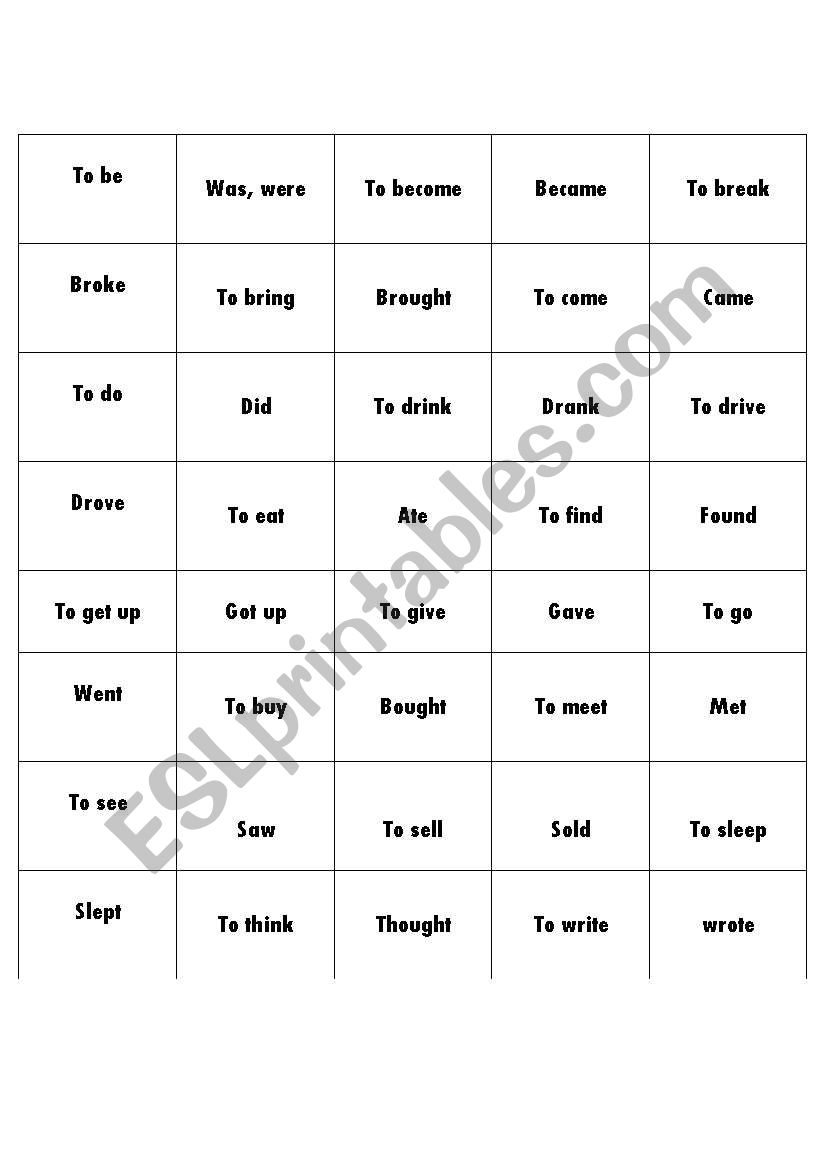  Memory game - past of irregular verbs