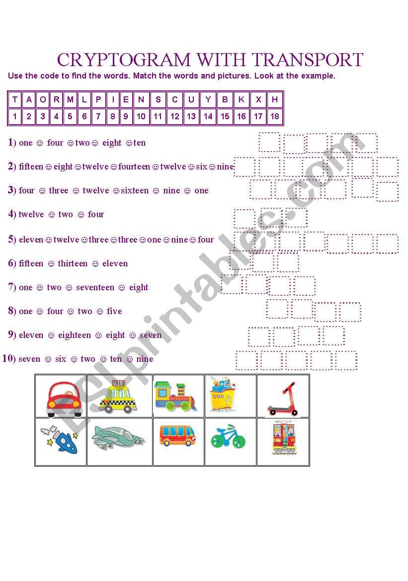 CRYPTOGRAM WITH  TRANSPORT worksheet