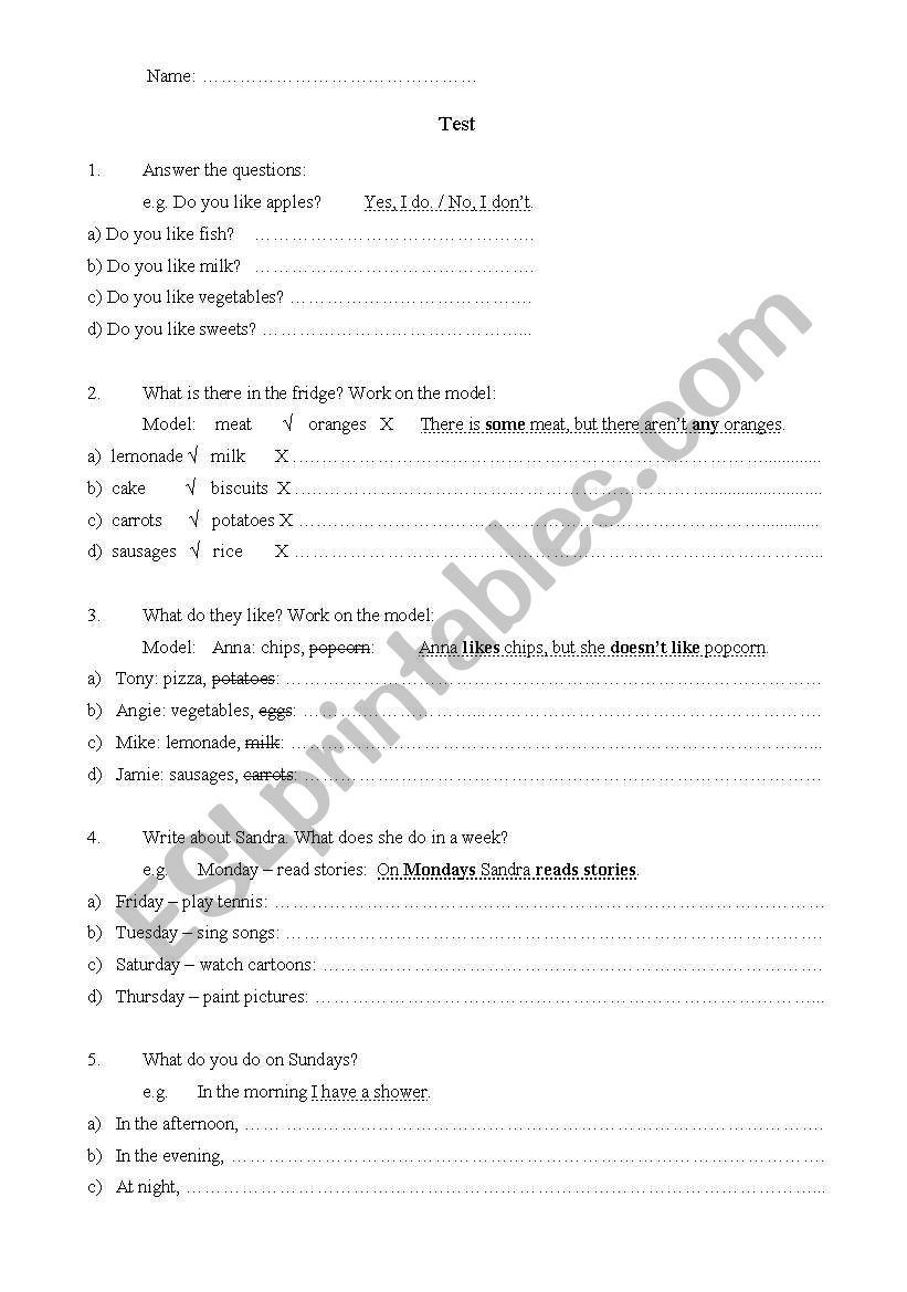 test paper worksheet