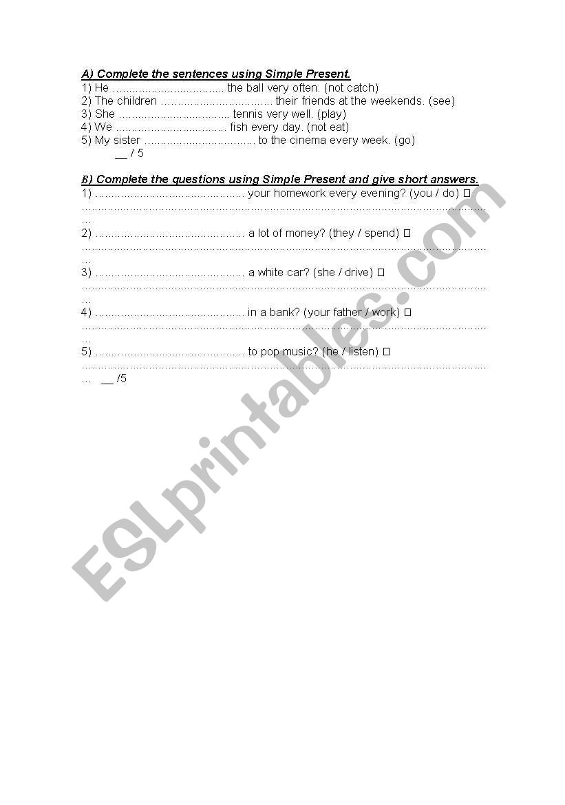 SIMPLE PRESENT worksheet