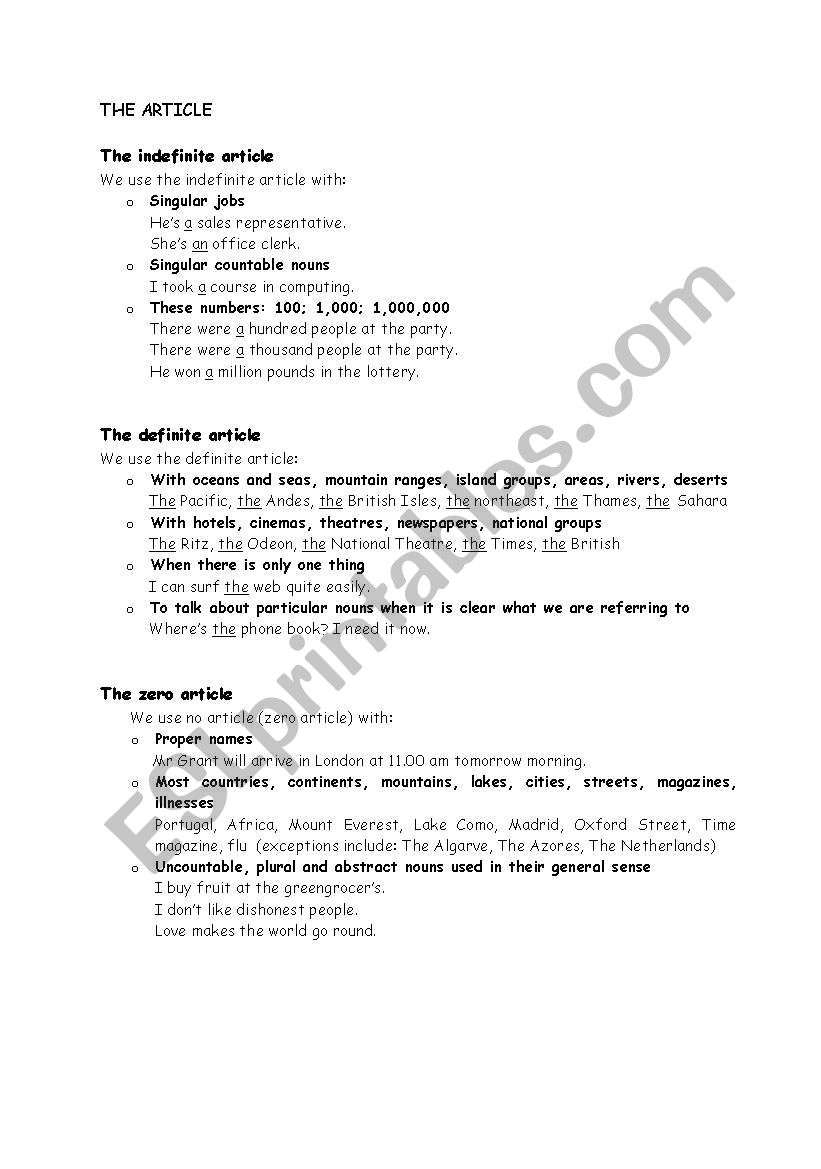 Article worksheet