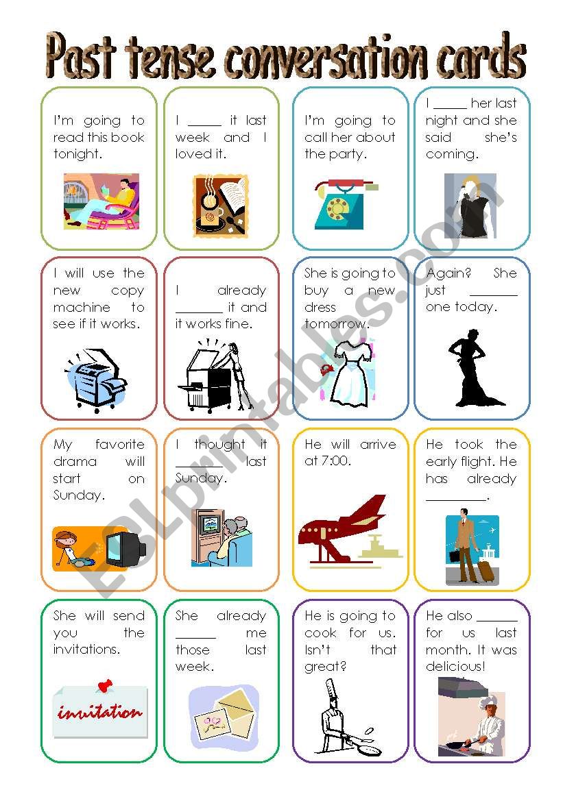 Past tense conversation cards worksheet