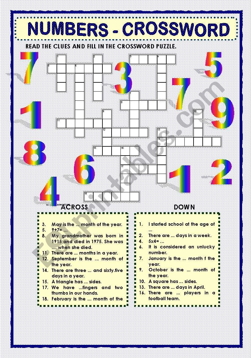 Ordinal Numbers Esl Printable Crossword Puzzle Worksheet Ordinal Images