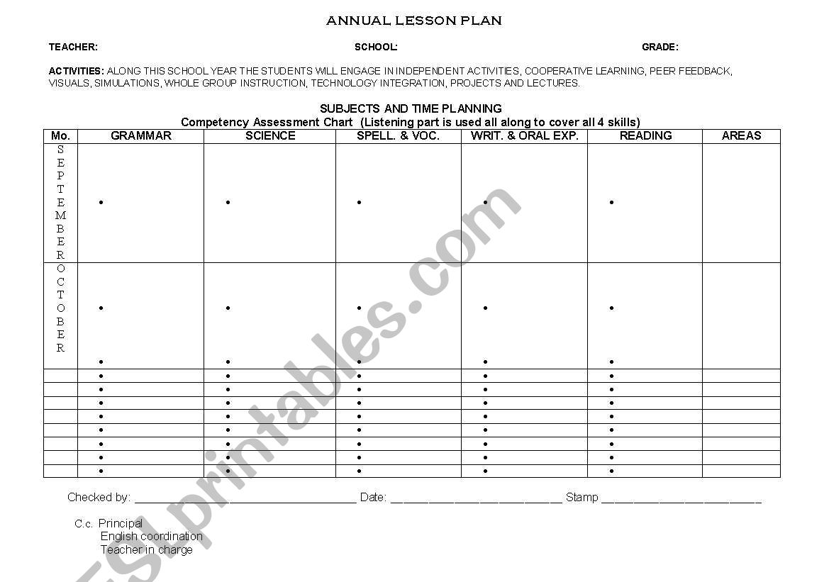 Yearly Lesson Plan Template from www.eslprintables.com