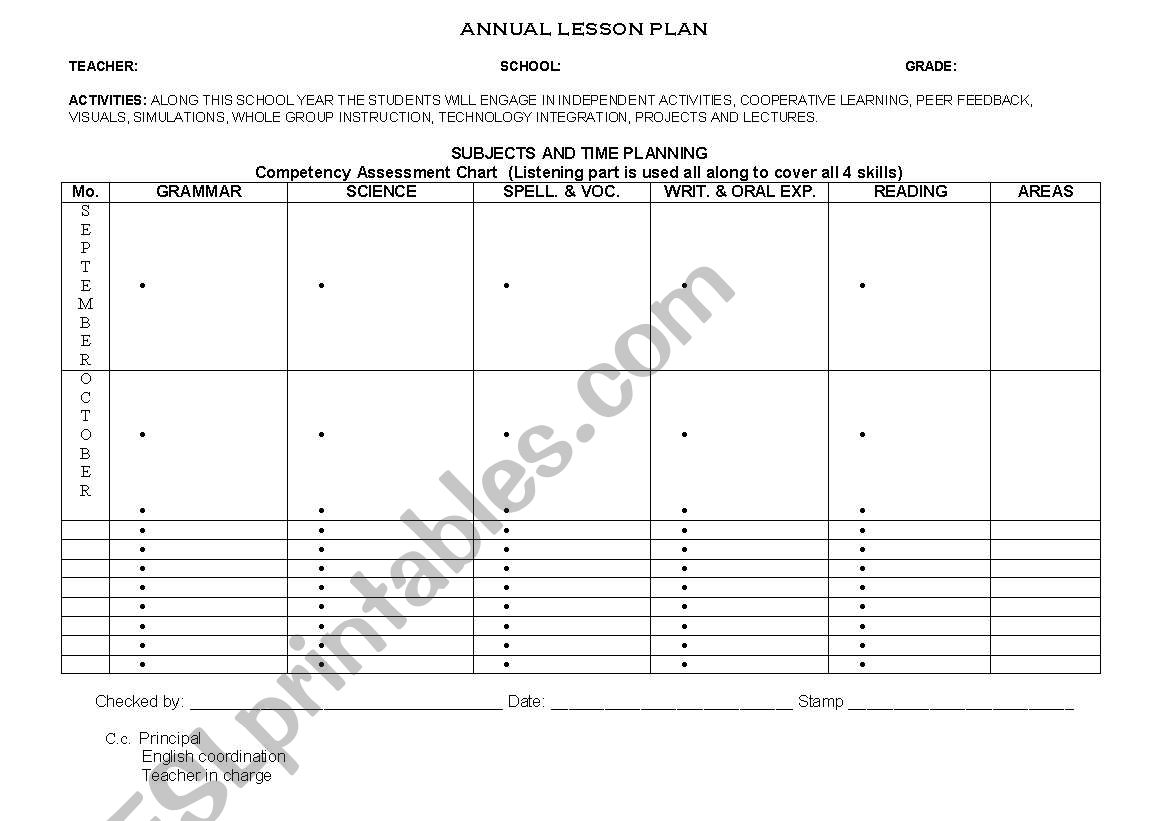 English Worksheets ANNUAL LESSON PLAN FORMAT